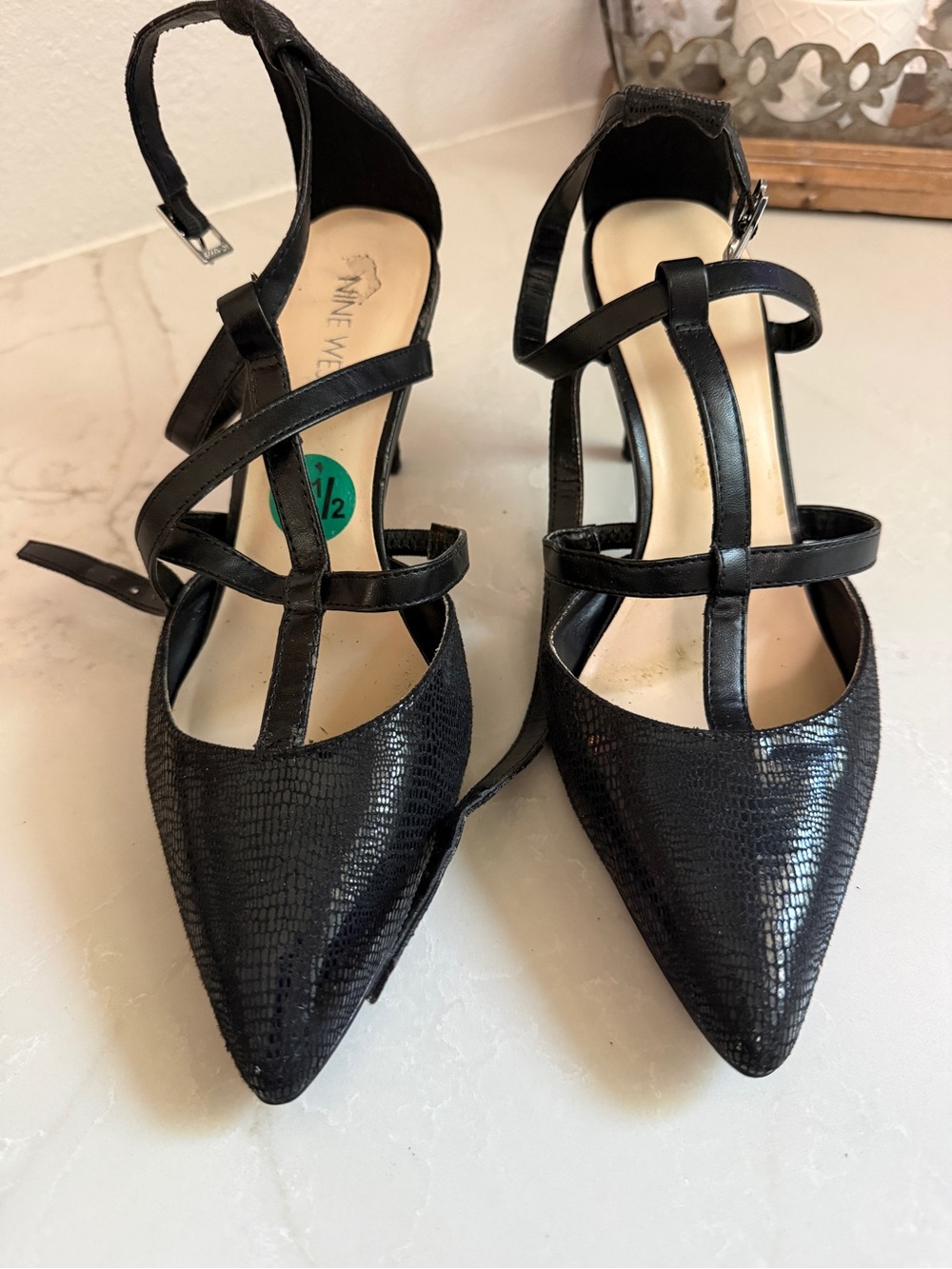 Nine West Black Pointed-Toe Strappy Heels